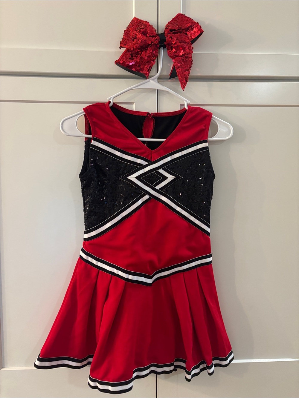 Weissman Red & Black Sequin Cheerleader Dress with Bow